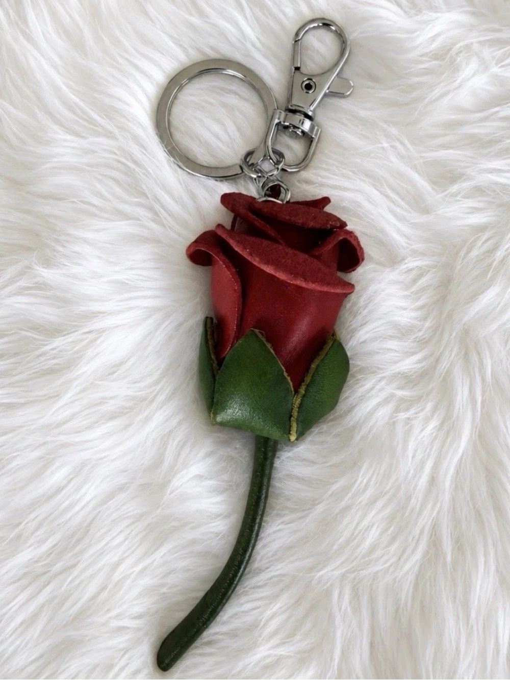 Leather Rose Flower Bag Charm Keychain handmade gift new - Picture 2 of 3